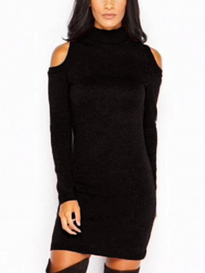 Choies Black High Neck Cold Shoulder Long Sleeve Bodycon Knitted Dress