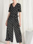 Choies Black Chiffon V-neck Polka Dot Chic Women Blouse And Wide Leg Pants