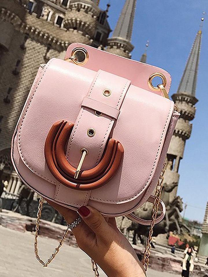 Choies Pink Pu Belt Buckle Cross Body Chain Shoulder Bag