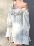 Choies White Cotton Frill Trim Puff Sleeve Chic Women Mini Dress