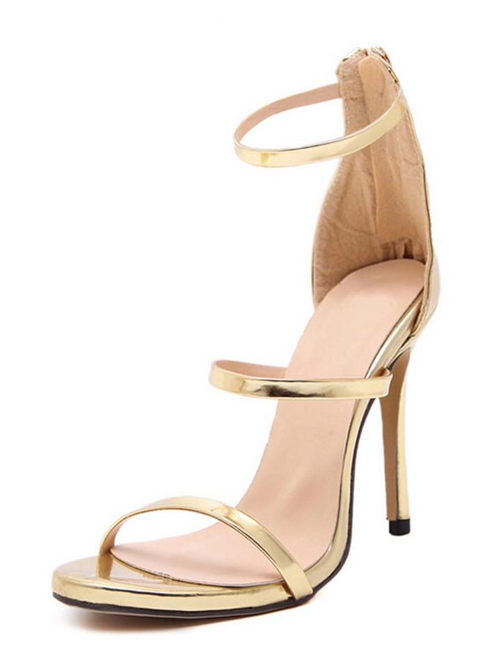 Choies Golden Triple Strap Zip Detail Heeled Sandals