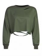 Choies Military Green Ripped Drop Shoulder Cropped Sweatshirt