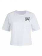Choies White Cat Embroidery Pocket Short Sleeve T-shirt