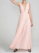 Choies Pink Chiffon Plunge Thigh Split Side Open Back Chic Women Maxi Dress