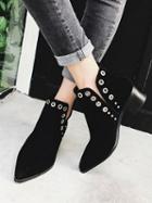 Choies Black Faux Suede Eyelet Detail Pointed Ankle Boots