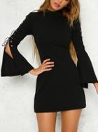 Choies Black Lace Up Detail Flare Sleeve Mini Dress