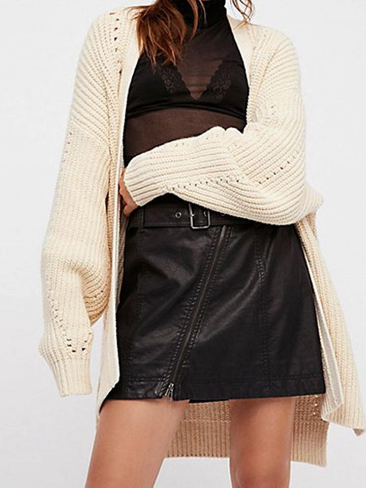 Choies Beige Open Front Long Sleeve Chic Women Knit Cardigan