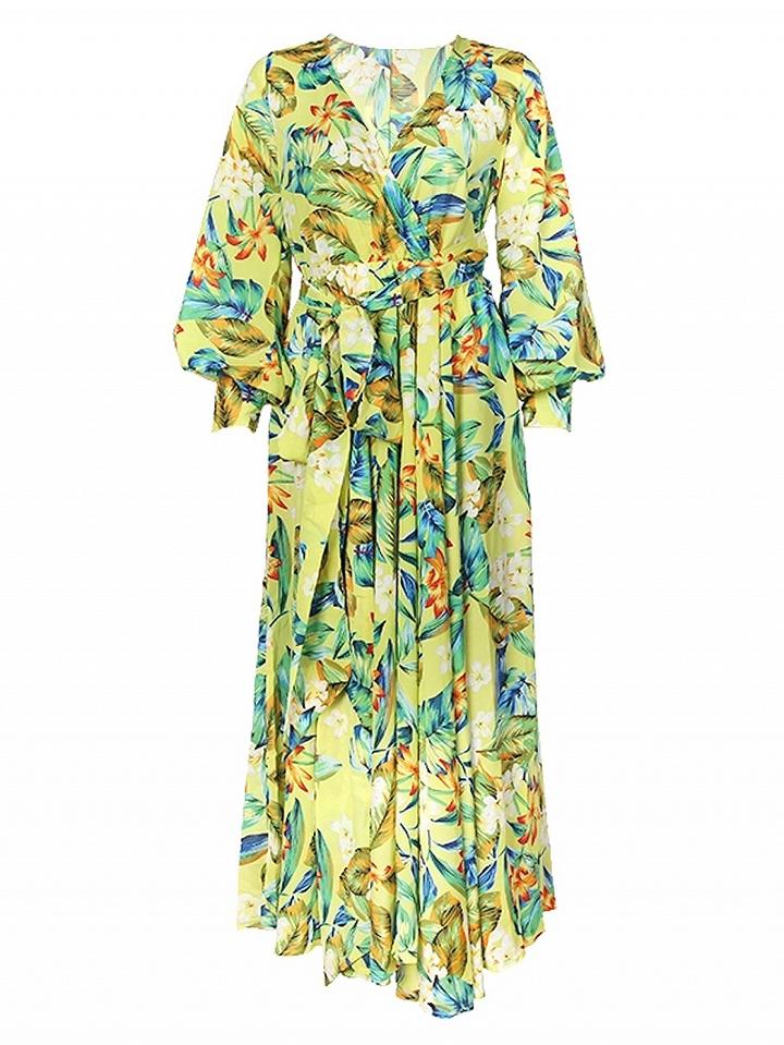 Choies Multicolor Wrap Front Tie Waist Tropical Floral Print Maxi Dress