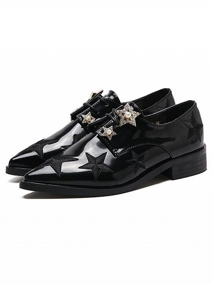 Choies Black Pointed Toe Star Embellished Lace Up Shoes