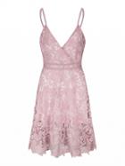 Choies Pink Lace V Neck Ladder Cami Skater Dress