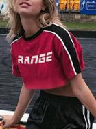 Choies Red Contrast Stripe Letter Print Crop T-shirt