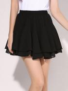 Choies Black Double Layer Pleat Detail Culotte Skirt