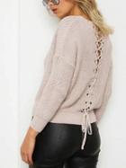 Choies Pink V-neck Lace Up Back Knit Sweater