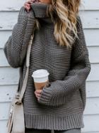 Choies Gray High Neck Long Sleeve Chic Women Knit Sweater