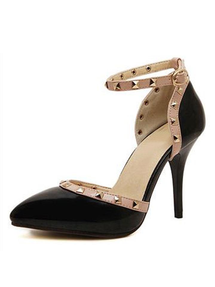 Choies Black Pointed Studded Trims Ankle Strap Heels
