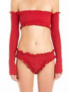 Choies Red Off Shoulder Long Sleeve Ribbed Crop Top