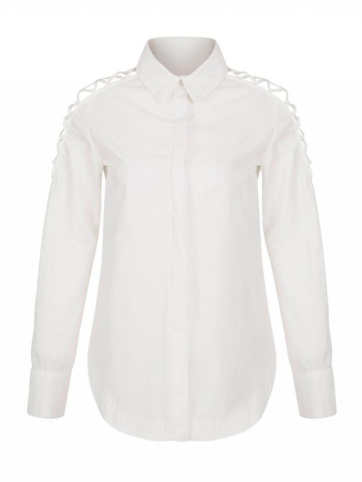 Choies White Lattice Detail Long Sleeve Shirt