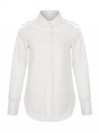 Choies White Lattice Detail Long Sleeve Shirt