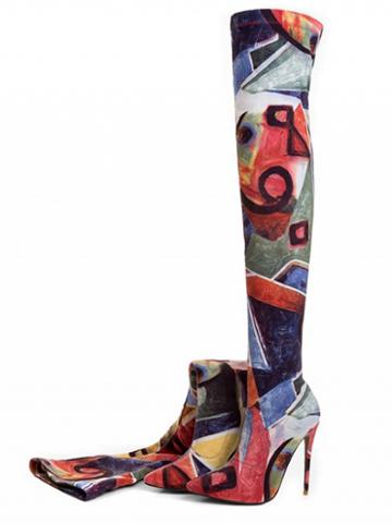 Choies Polychrome Stretch Over The Knee Heeled Boots