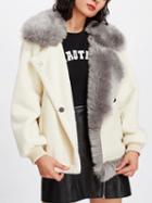 Choies White Lapel Suedette Panel Faux Fur Coat