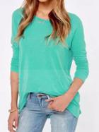 Choies Sea Blue Long Sleeve Blouse With Back Zipper