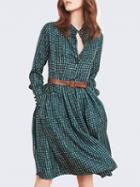 Choies Dark Green Plaid V-neck Buckle Strap Long Sleeve Chic Women Mini Dress