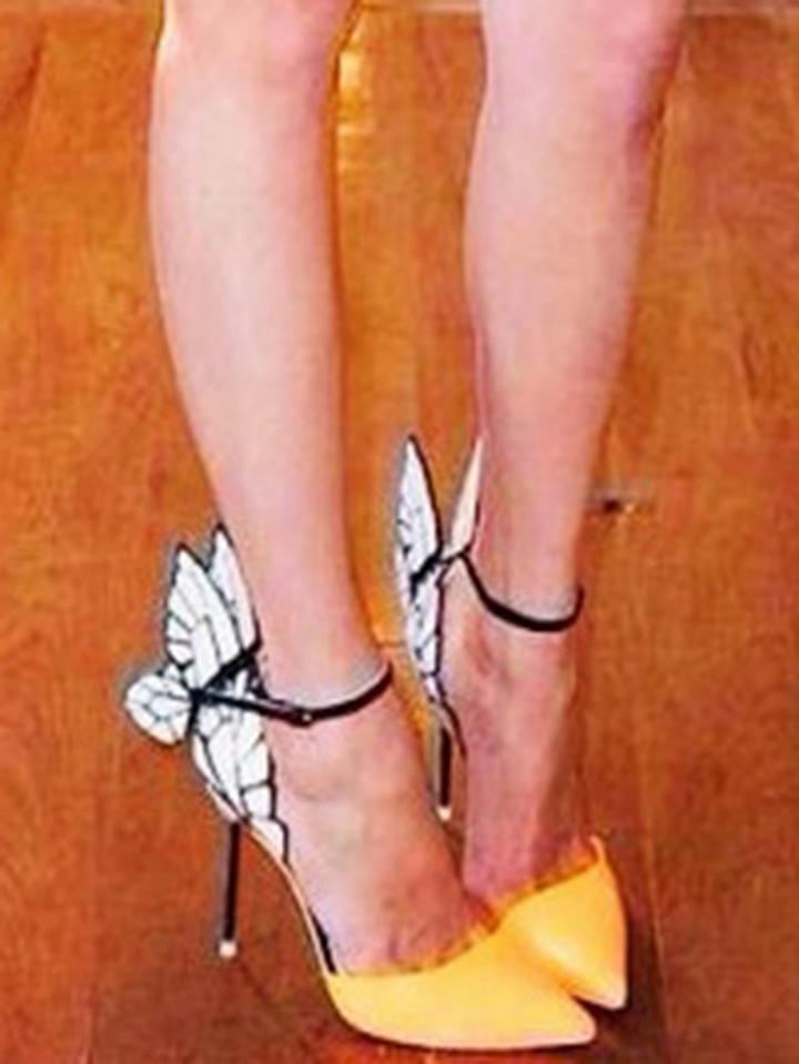Choies Yellow Contrast Butterfly Style Leather Look High Heeled Pumps