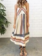Choies Polychrome Contrast Stripe Print Tank Midi Dress
