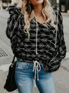 Choies Black Cotton Geo Pattern Print Long Sleeve Chic Women Crop Hoodie