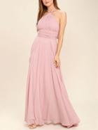 Choies Pink Halter Tie Ruched Chiffon Maxi Dress