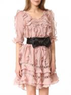 Choies Pink Ruffle Detail Cut Out Bowknot Waist Half Sleeve Mini Dress