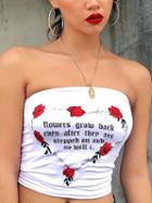 Choies White Off Shoulder Rose Heart Print Crop Top