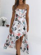 Choies White Cotton Floral Print Chic Women Hi-lo Cami Maxi Dress
