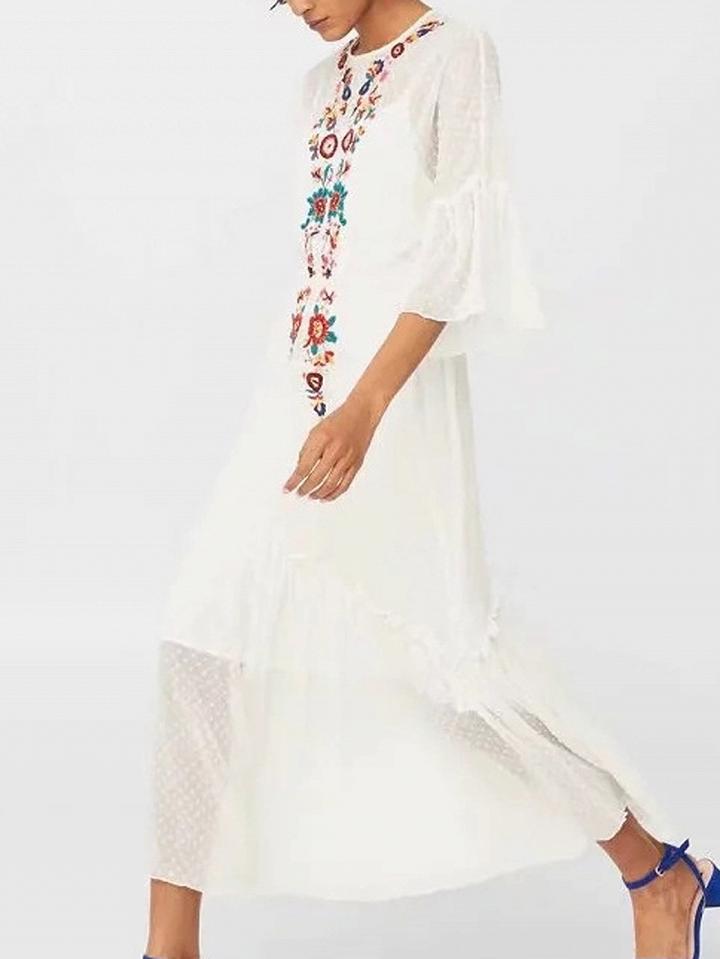 Choies White Embroidery Floral Flare Sleeve Dress And Cami Lining