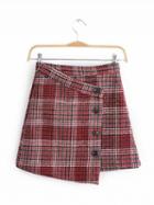 Choies Red Houndstooth Print High Waist Button Placket Front Mini Skirt