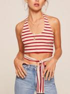 Choies Red Stripe Halter Back Cross Backless Tie Front Ribbed Crop Top