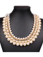 Choies White Bead Faux Pearl Statement Chain Necklace