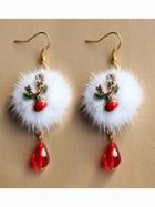 Choies Red Christmas Deer Crystal Pendant Fluffy Earrings