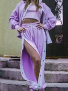 Choies Purple Cotton Long Sleeve Chic Women Hoodie Coat And High Waist Pants