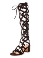 Choies Black Suede Lace-up Knee High Gladiator Sandals