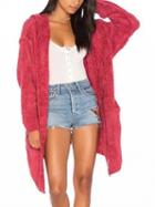 Choies Red Open Front Long Sleeve Hooded  Knit Cardigan