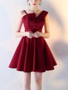 Choies Red Satin Asymmetric Strap Sleeveless Skater Prom Dress