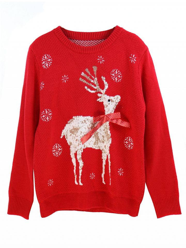 Choies Red Christmas Deer Pattern Knit Sweater