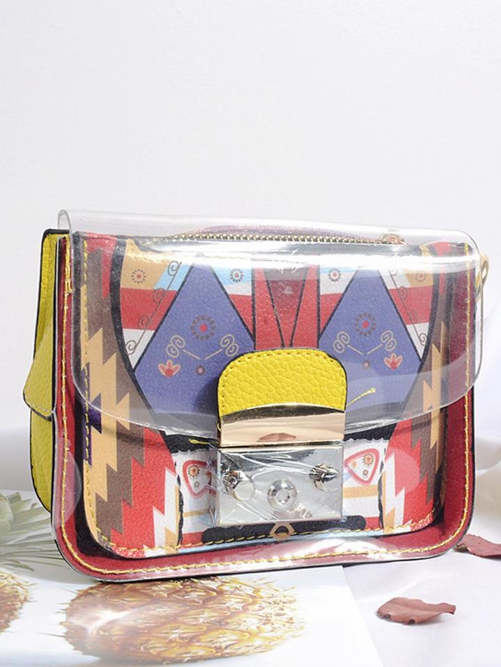 Choies Yellow Pu Print Detail Lock Catch Front Chic Women Shoulder Bag