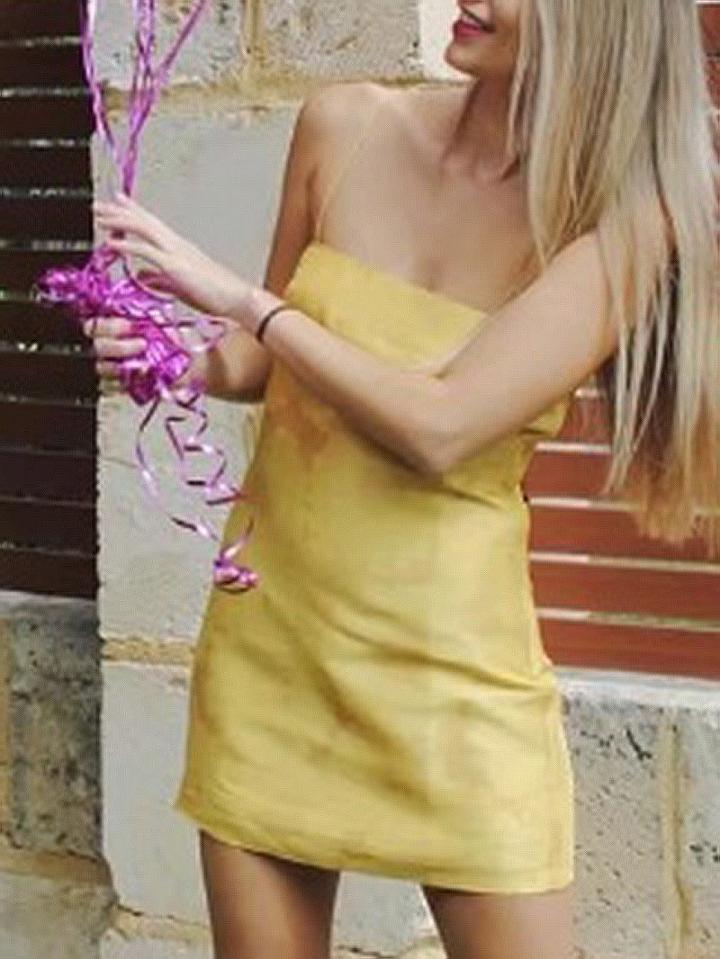 Choies Yellow Spaghetti Strap Sunflower Print Mini Dress