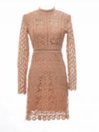 Choies Nude Stand Collar Cut Out Long Sleeve Overlay Lace Dress