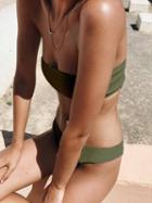 Choies Army Green Bandeau Ribbed Bikini Top And Bottom
