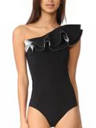 Choies Black One Shoulder Ruffle Trim One-piece Swimsuit