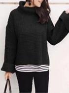 Choies Black High Neck Long Sleeve Women Knit Sweater