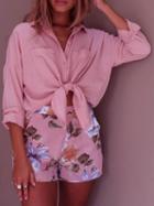 Choies Pink Pocket Long Sleeve Shirt